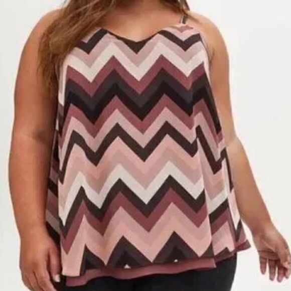 torrid Tops - Torrid Sophie Chevron Stripe Chiffon Double Layer Swing Cami Burgundy Size 2X